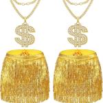 2 Set Sequin Skirt Gold Necklace for Gold Digger Costume Fringe Skirt Belly Dance Rave Disco