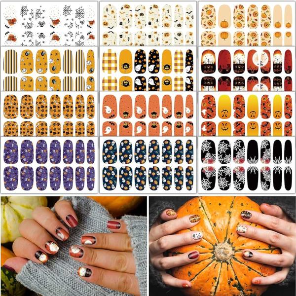 TailaiMei 12 Sheets Halloween Nail Wraps Stickers Nail Polish Strips Self-Adhesive Full Wraps with