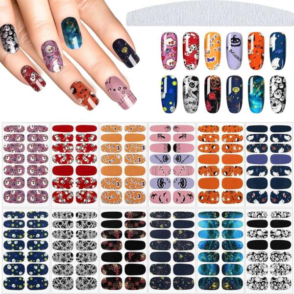 Maitys 168 Pieces Halloween Skull Full Wrap Nail Stickers DIY Gothic Nail Polish Strips Stickers