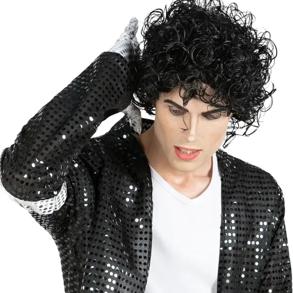 Black Curly Cosplay Wig for Pop Idol King Rockstar Role Play, Black Wavy Wig for Natural Look,