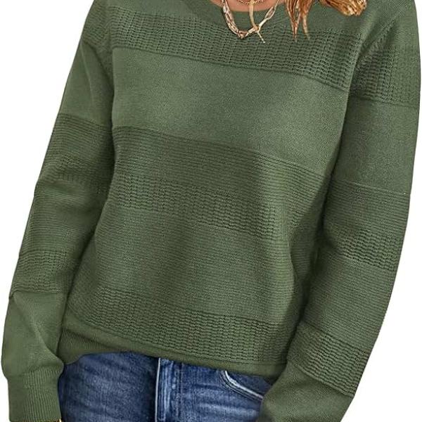 Arach&Cloz Womens Fall Sweaters 2024 Crochet Crew Neck Long Sleeve Knit Tops Pullover Fashion Clothes Outfits