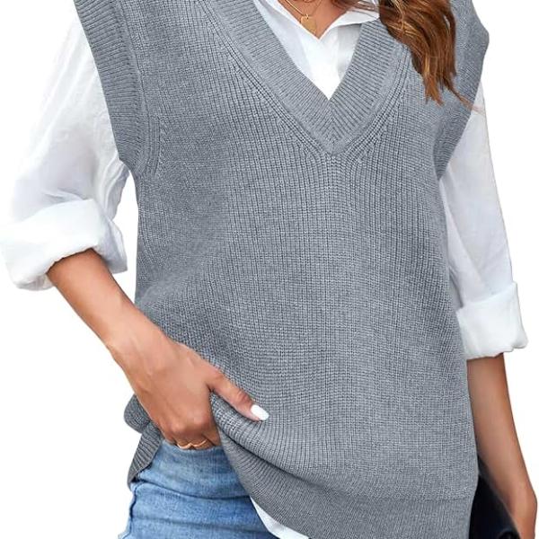 Arach&Cloz Womens Sweater Vest 2024 Fall Knitted V Neck Oversized Casual Sleeveless Knitwear Pullover Tank Tops