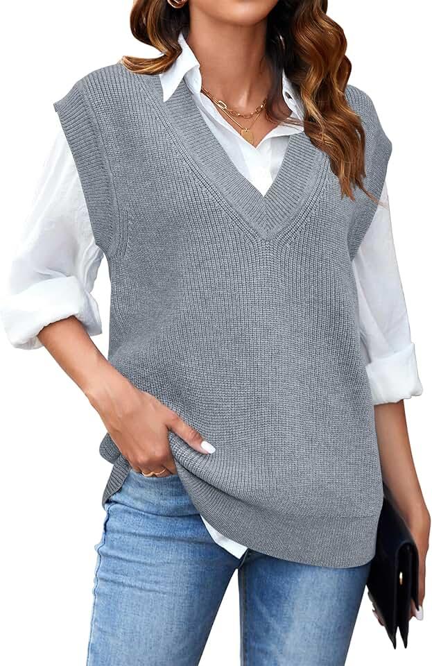 Arach&Cloz Womens Sweater Vest 2024 Fall Knitted V Neck Oversized Casual Sleeveless Knitwear Pullover Tank Tops