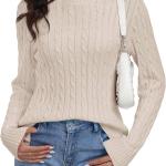 ANRABESS Womens Long Sleeve Cable Knit Sweater Jumper Crewneck Pullover Soft Dressy Casual Tops Cute 2024 Fall Trendy Outfits