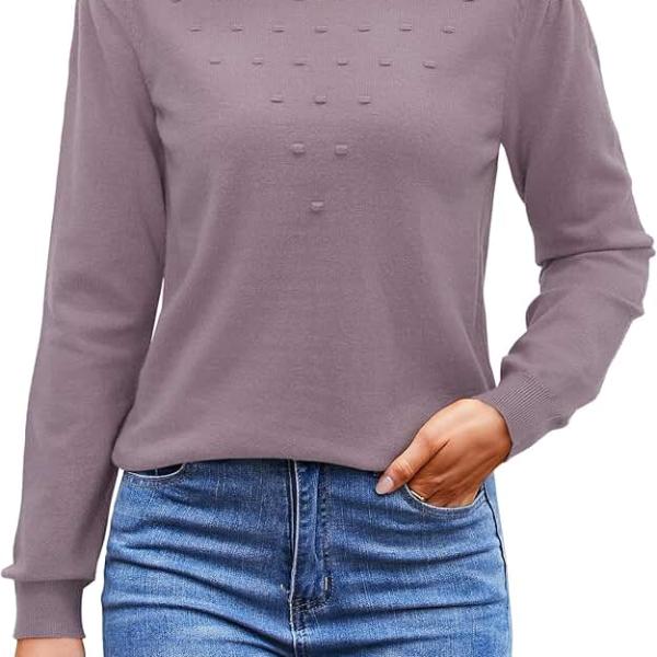 Arach&Cloz 2024 Fall Sweaters Long Puff Sleeve Tops Crew Neck Special Dots Trendy Casual Lightweight Pullover Clothes Outfits